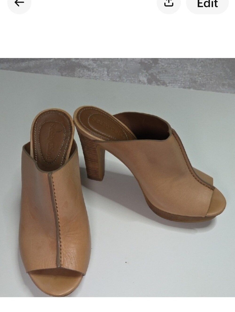 See By Chloe Tan Leather Open-Toe Mule Heels